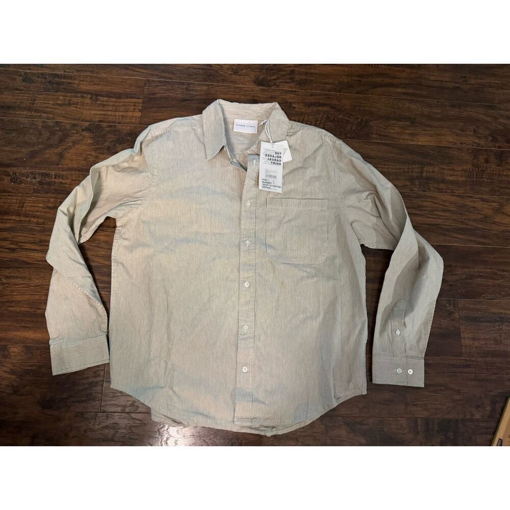 Plenum Studio heavy weight cotton long sleeve Brown Stripes cotton shirt size M